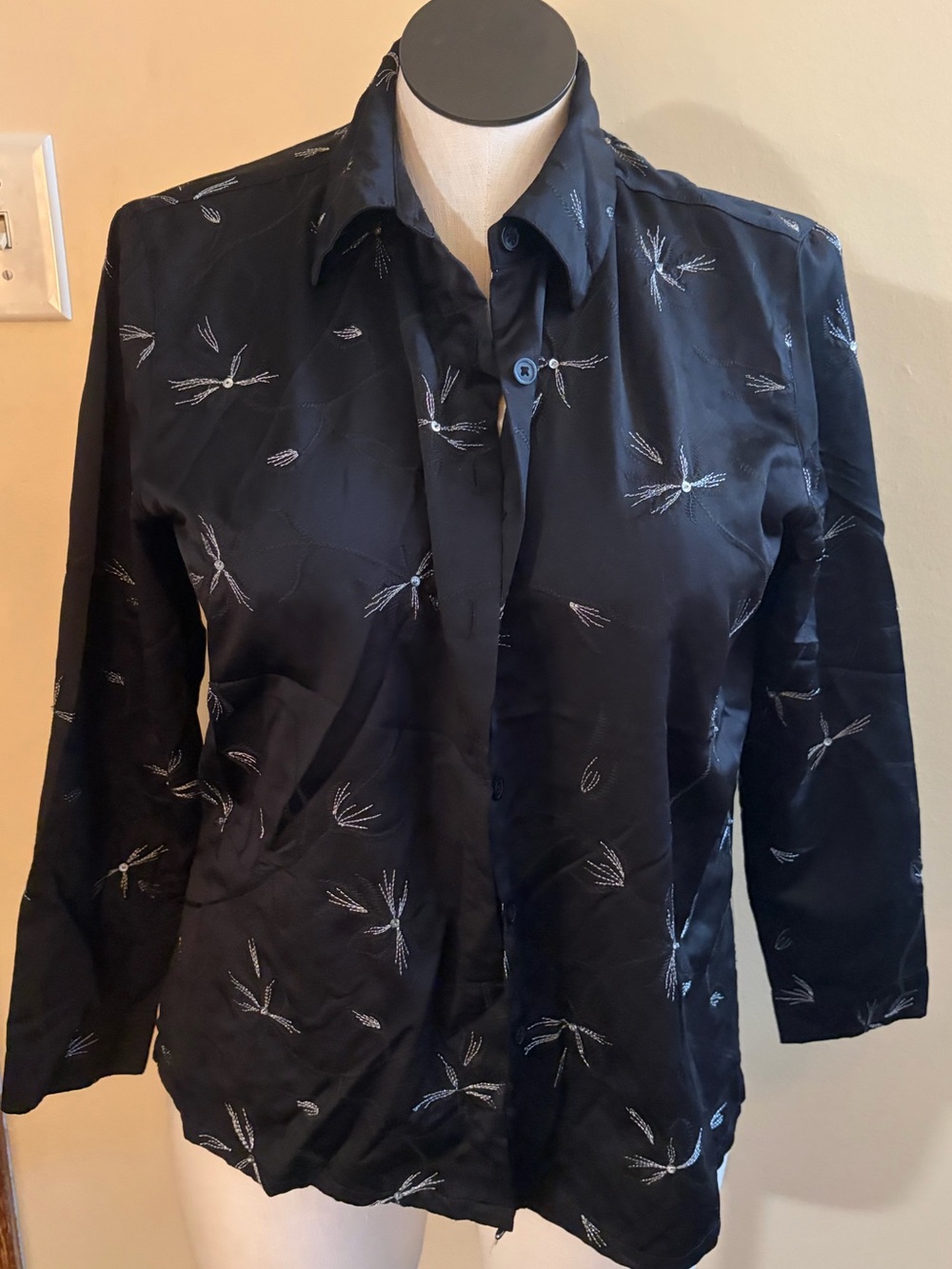 FRENCH LAUNDRY embroidered black button up women's dress shirt size large